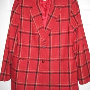 Women's Red Plaid Lined Blazer Size 12